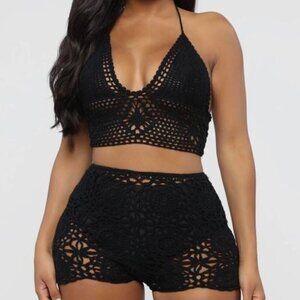 Crochet Coverup Halter top & Shorts Set Size XL NWT